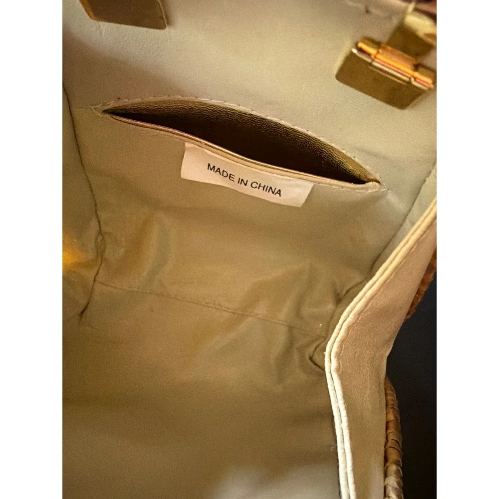 Woven Clutch Gold Metallic Triangular Minaudiere Chain Strap Evening Bag